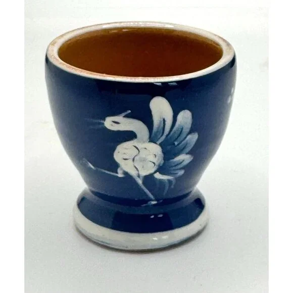 Vintage A. Bulle Dubuis Bosshard Mid-Century Blue "Peacock/Floral" Cup Vase - Picture 8 of 8